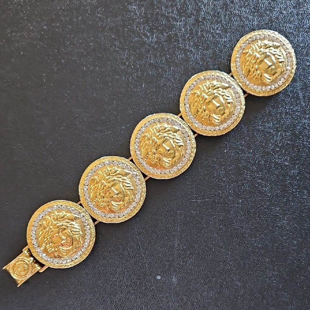 Versace 24k Gold Crystal Medusa Vintage Bracelet